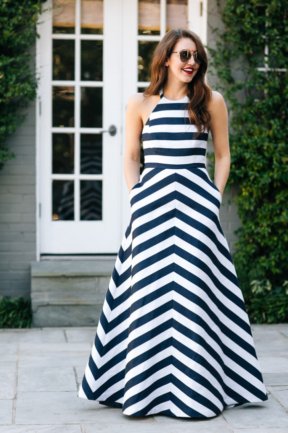 Blue And White Striped Long Dress