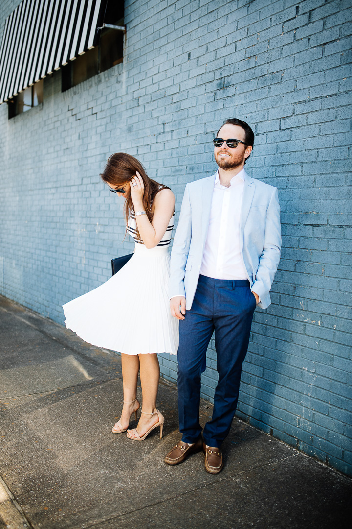 Amy and Wade Havins wear an outfit from Express for a night out.