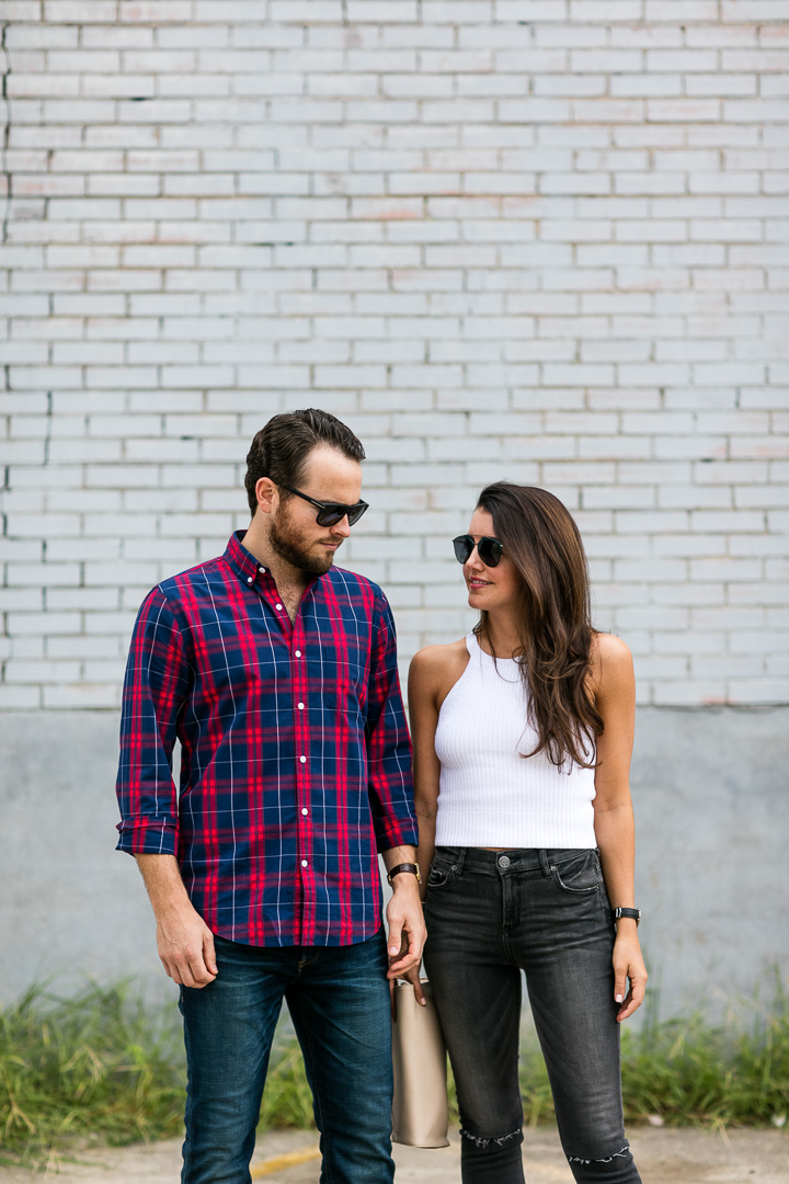 Amy Havins poses with her husband Wade Havins in Express denim.