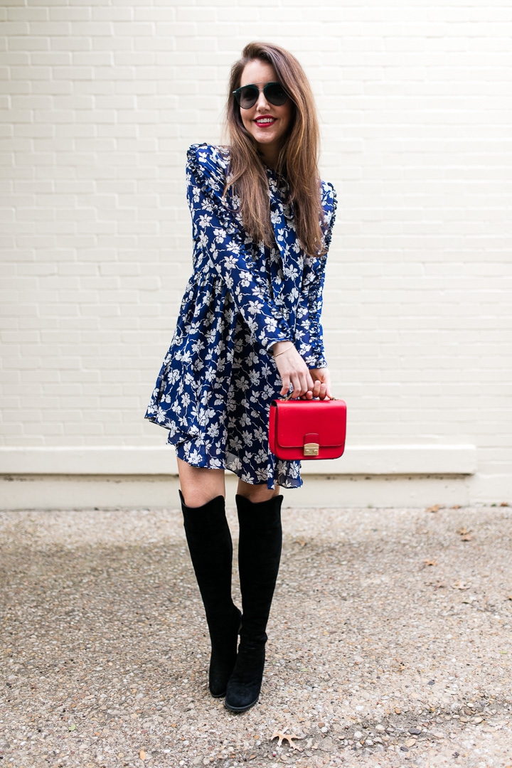 Navy Floral Print Dress