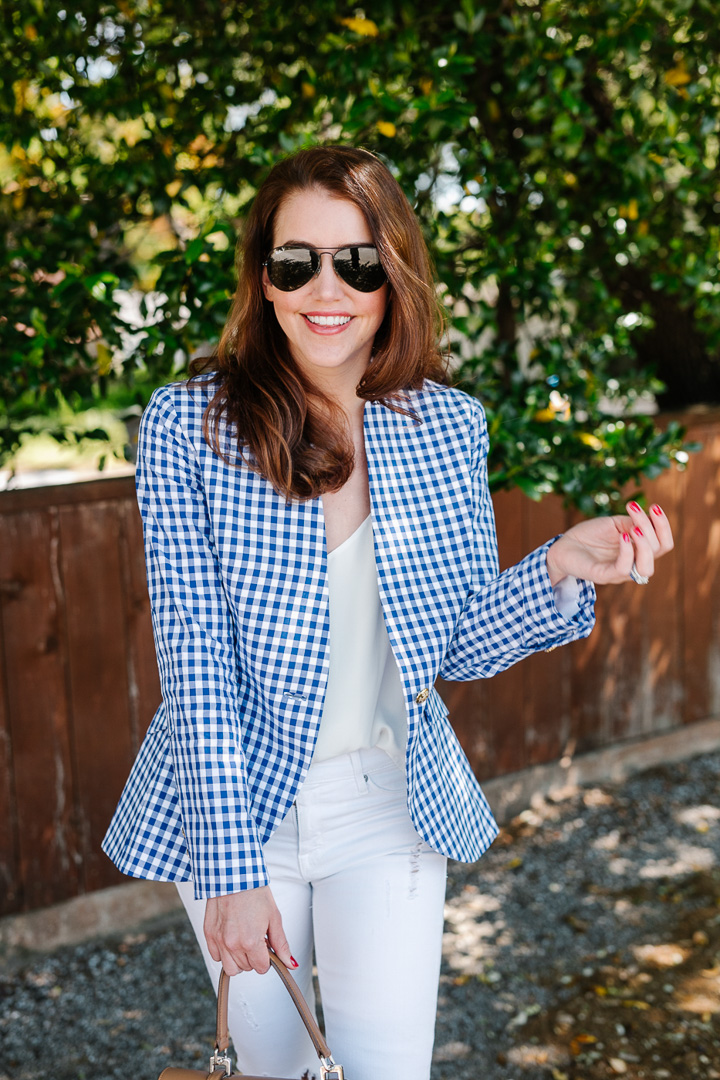 Gingham shop blazer outfit